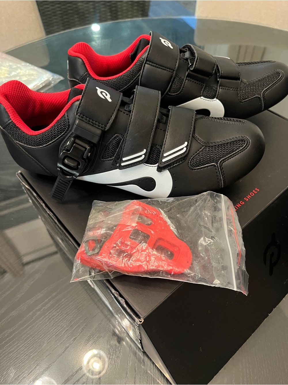 Kids Black and Red Cycling Shoes with Cleats
